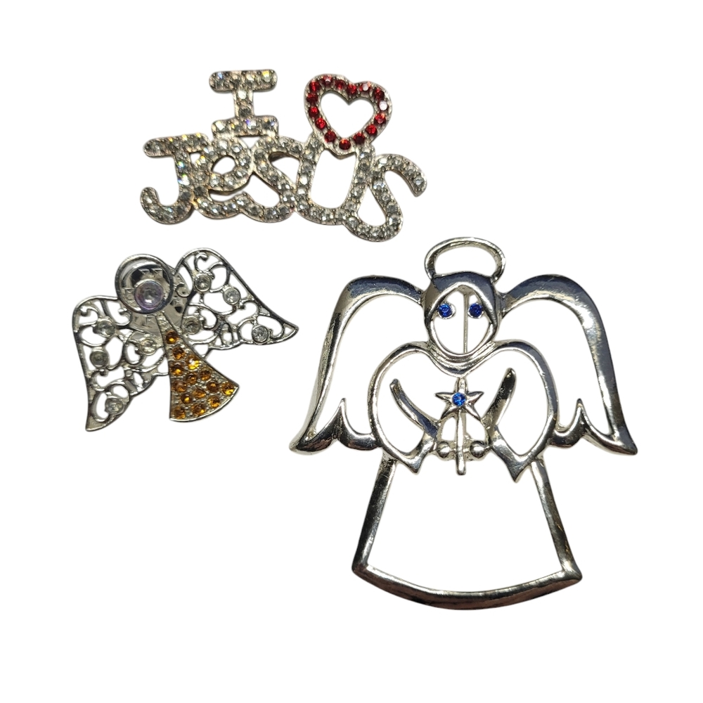* religious pins angel & I heart Jesus lot of 3 brooch or pins